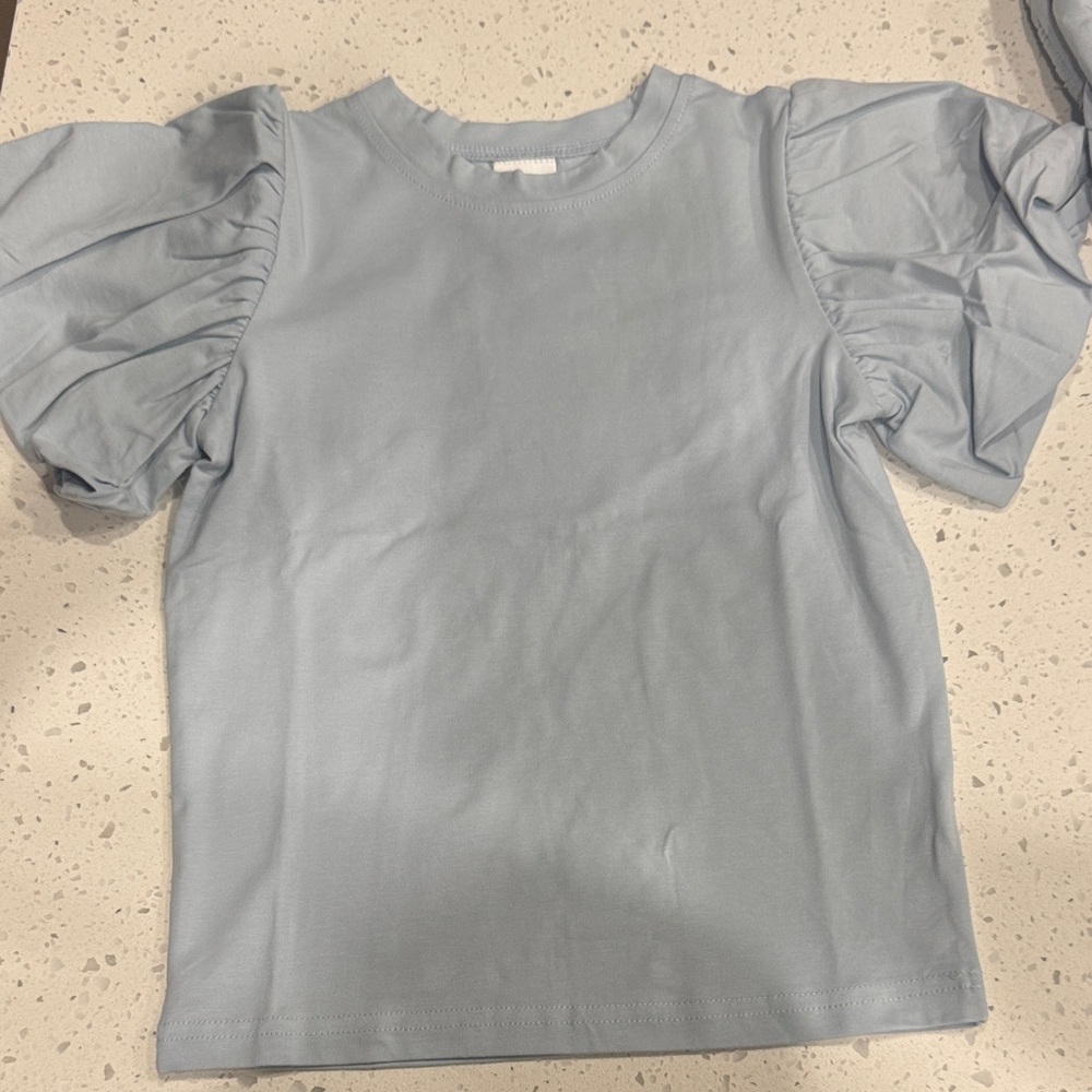 Light Blue Kids Shirt with Puff Sleeves